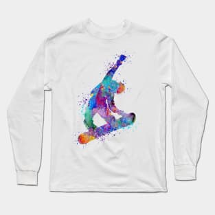 Snowboard Boy Colorful Watercolor Long Sleeve T-Shirt